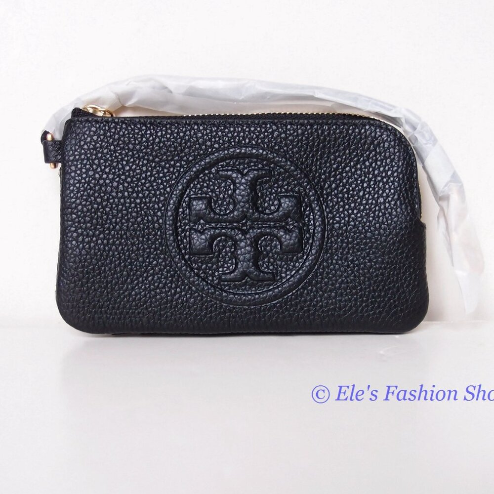 NWT Tory Burch Perry Bombe Card Case Small Leather Wristlet Gray Heron - Picture 12 of 13
